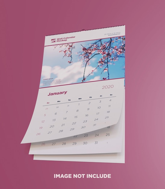 PSD wall calendar mockup bottom view