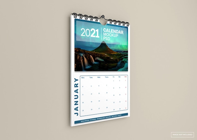 Wall calendar mockup isolated