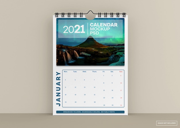 wall calendar mockup isolated
