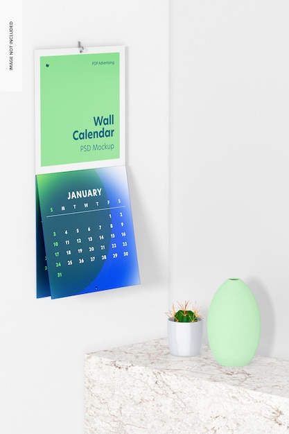 Wall calendar mockup, left view