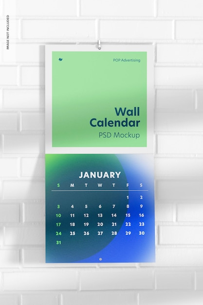 Wall calendar mockup, perspective