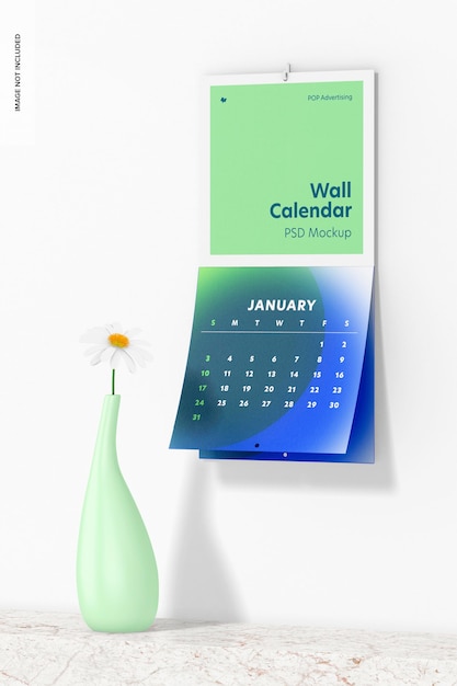 Wall calendar with flower vase mockup