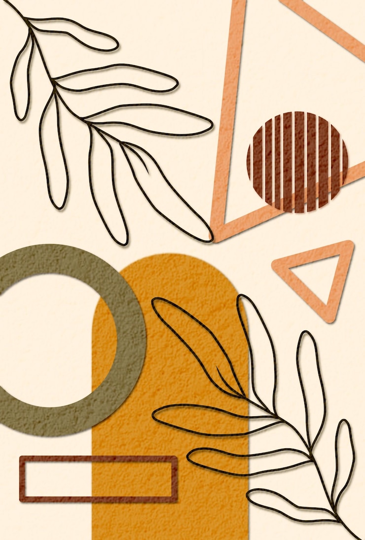 PSD wall decoration with minimalist style digital painting with abstract shape elements and leaves