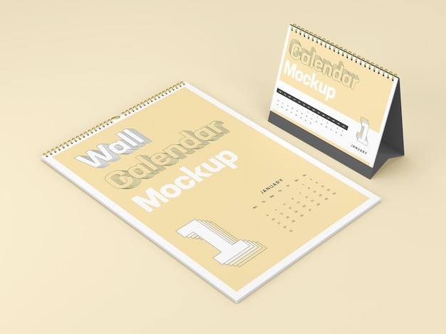 Wall and desk calendar mockup