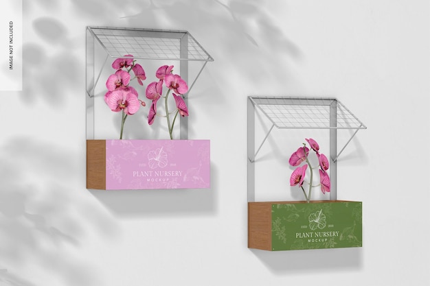 Wall flower boxes mockup perspective