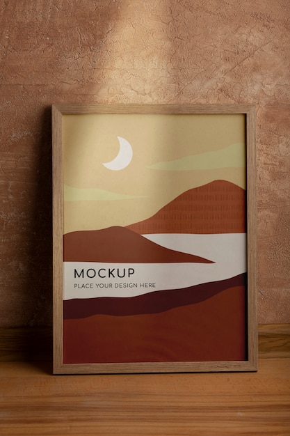 wall frame mock-up against marble surface