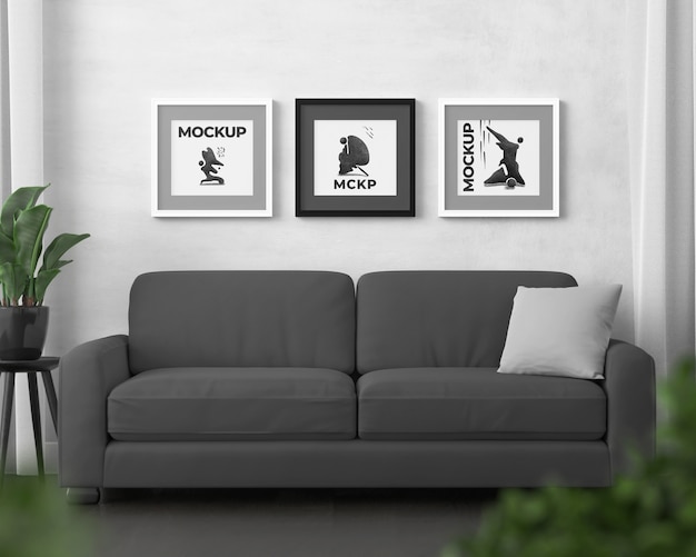 PSD wall frame mock-up with interior decor