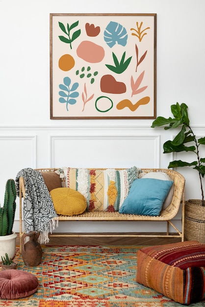 wall frame mockup in living room psd