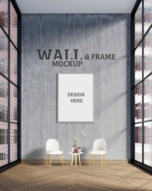 Wall and frame mockup - the room has a large cement wall