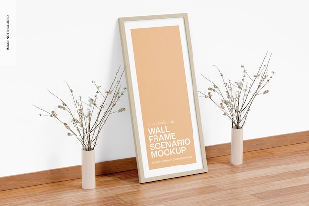 PSD wall frame scenario mockup, leaned