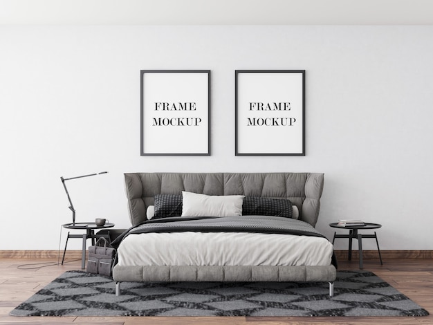 Wall frames mockup in modern bedroom