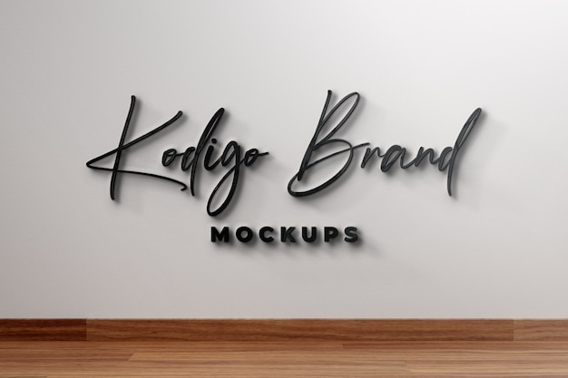 Mockup logo frontale a parete con riflesso in vetro nero