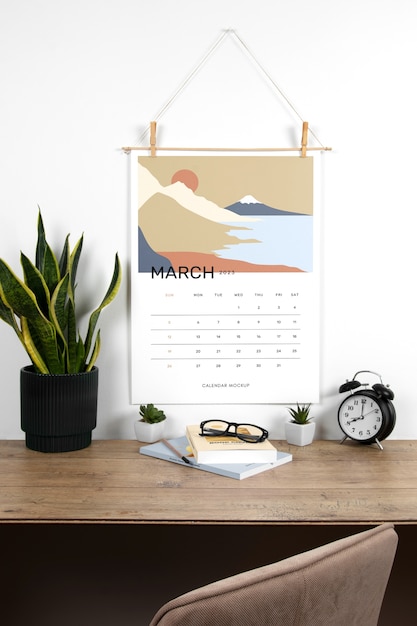 PSD design mock-up del calendario da appendere alla parete