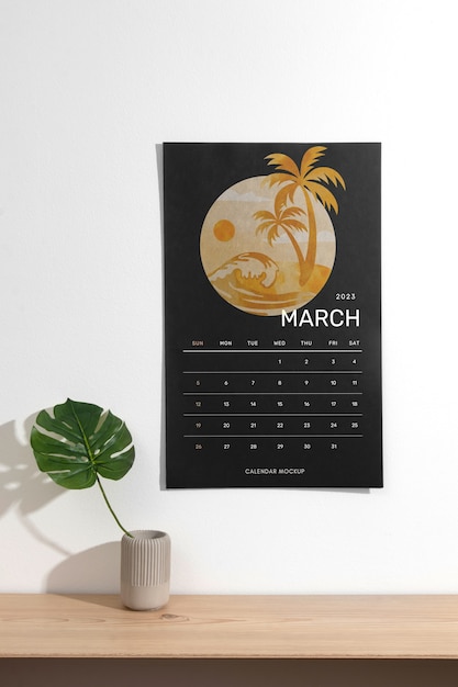 PSD design mock-up del calendario da appendere alla parete