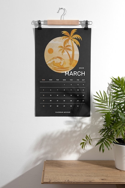 壁掛けカレンダーのモックアップデザイン