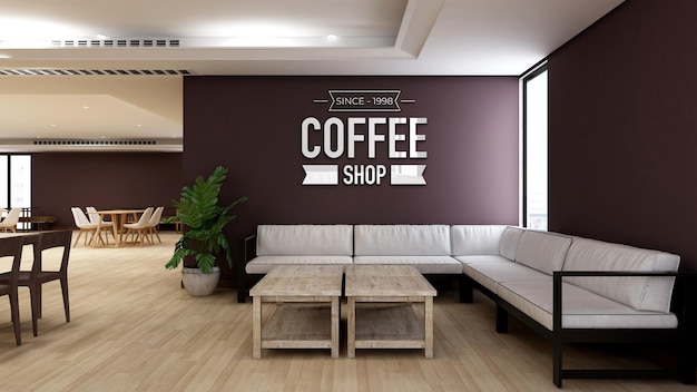 Wall logo mockup in coffee shop or restaurant