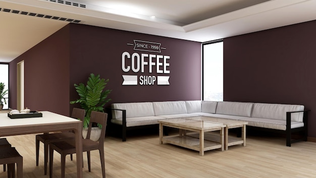 Wall logo mockup in coffee shop or restaurant