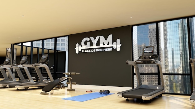 Mockup di logo da parete nella moderna sala fitness e palestra