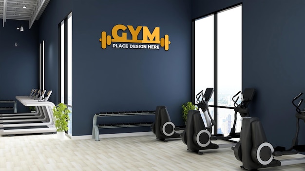 Wall logo mockup in the modern gym or fitness room