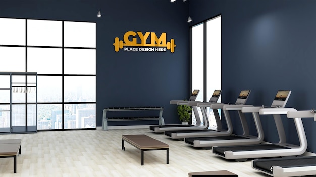 Mockup del logo a parete nella moderna palestra o sala fitness