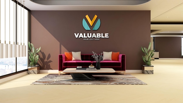 Wall logo mockup in the modern office lobby waiting room