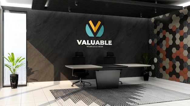 wall logo mockup in the office reception or front desk room