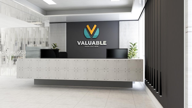 Wall logo mockup in the office receptionist or front desk hotel room