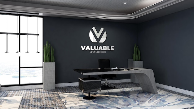 Wall logo mockup in the office receptionist or front desk