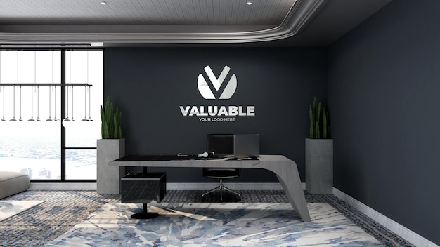 Wall logo mockup in the office receptionist or front desk