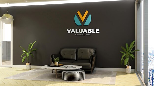 Wall logo mockup in the office receptionist or front desk