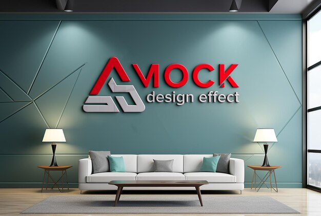 Mockup del logo a parete psd mockup realistico del logo su parete bianca dell'ufficio interno mockup realistico del logo