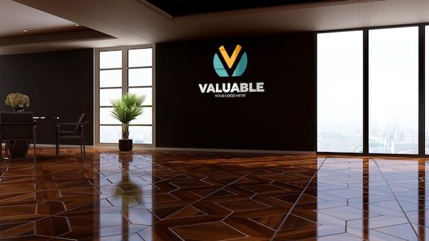 PSD wall logo mockup with blank wall in modern design interior
