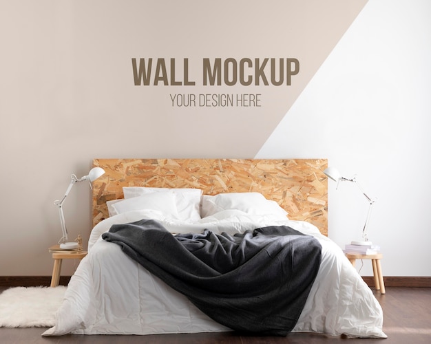 Mock-up a parete nella disposizione della camera da letto