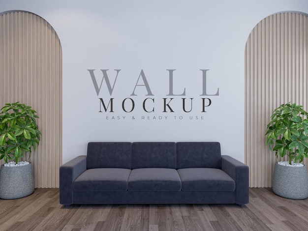 Mock up a parete in un moderno soggiorno interno con mobili e decorazioni rendering 3d di mockup interni