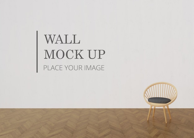 Wall mock up with brown wooden chair