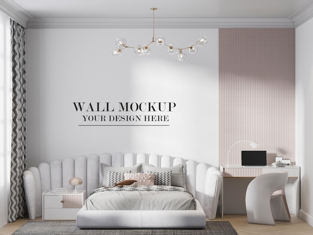 wall mockup behind awesome headboard bed