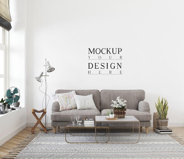 Mockup di parete in un bellissimo soggiorno