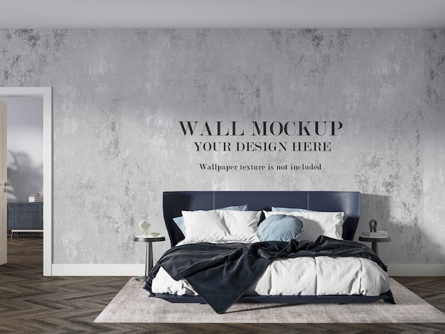 Mockup di parete dietro il letto e i mobili