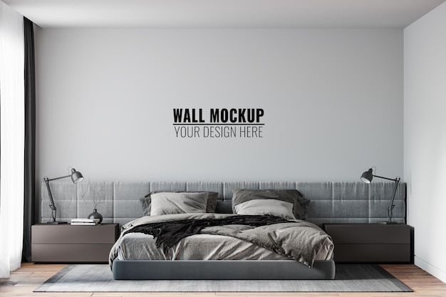 Wall mockup in bedroom interior