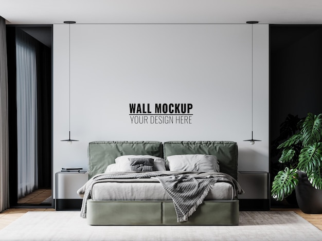 Wall mockup in bedroom interior