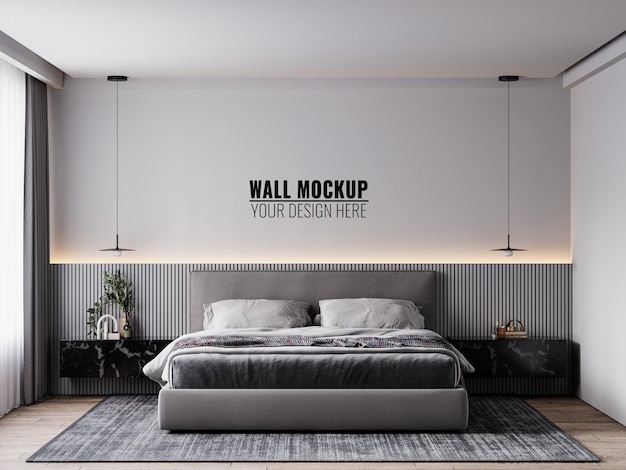 PSD wall mockup in bedroom interior