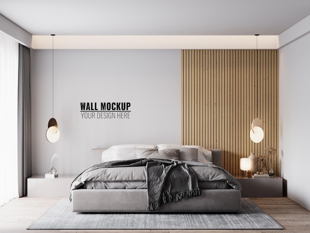 PSD wall mockup in bedroom interior