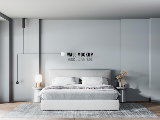 Wall mockup in bedroom interior