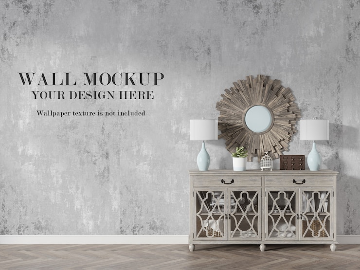 PSD wall mockup in country style interior