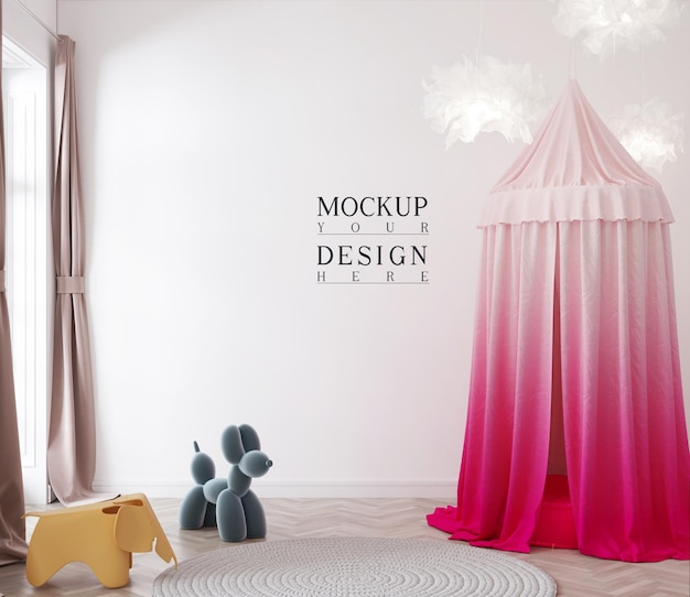 PSD wall mockup in cute kids bedroom