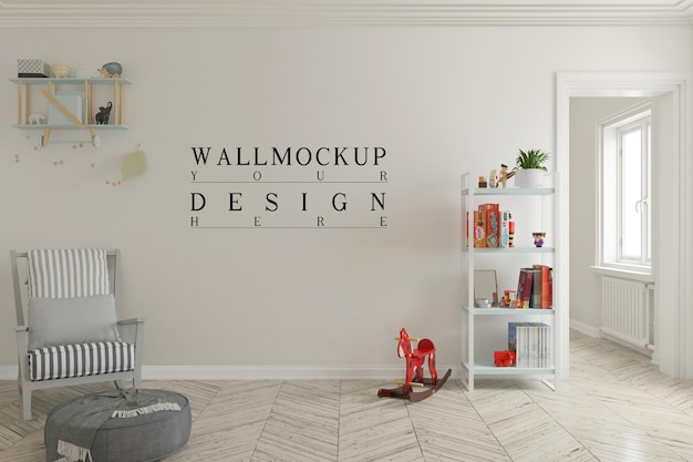 Wall mockup  in cute nursery room interior