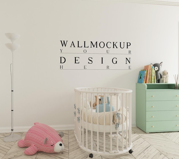 PSD wall mockup in cute nursery room