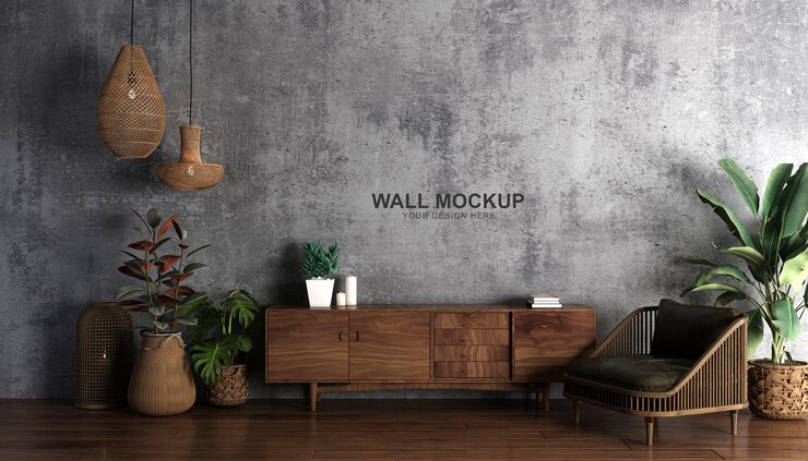 Wall mockup design in 3d rendering
