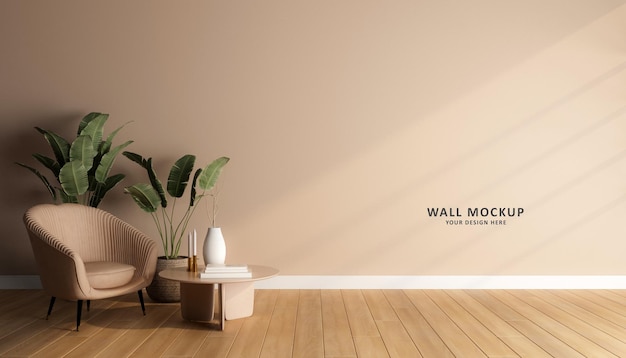 Wall mockup design in 3d rendering