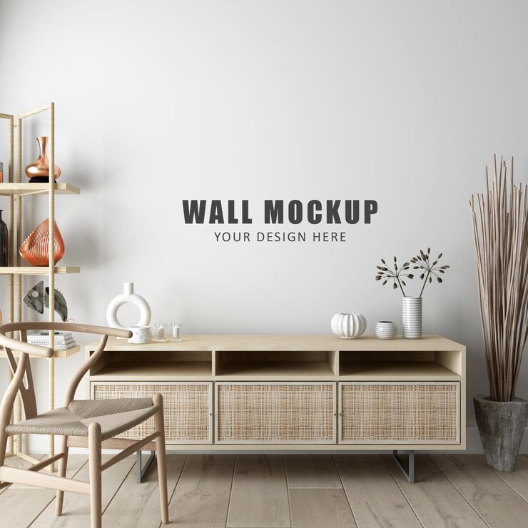 Wall mockup design in 3d rendering